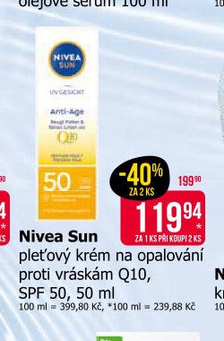 Nivea Sun pleťový krém na opalování proti vráskám Q10, SPF 50, 50 ml