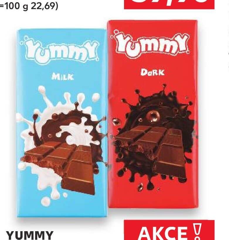YUMMY Kakaová/Mléčná tabulka