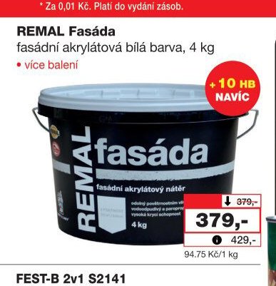 REMAL Fasáda fasádní akrylátová bílá barva, 4 kg