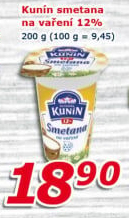 Smetana na vaření Mlékárna Kunín 12%