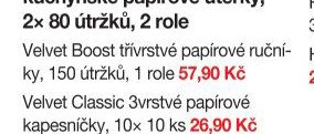 Velvet Boost třívrstvé papírové ručníky, 150 útržků, 1 role - Šlak drogerie akcniletaky.com