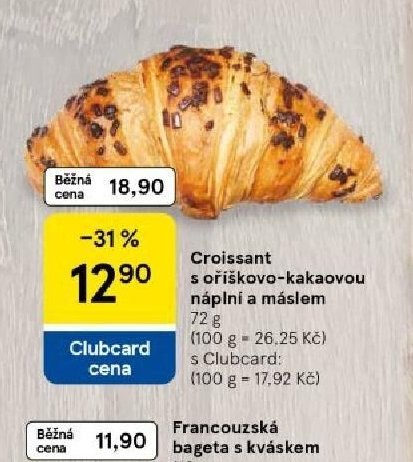 Croissant s oříškovo-kakaovou náplní a máslem
