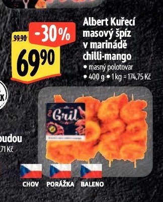 Albert Kuřecí masový špíz v marinádě chilli-mango