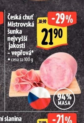 Česká chuť Mistrovská šunka nejvyšší jakosti - vepřová