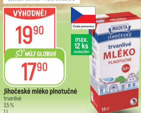 Mléko trvanlivé Jihočeské Madeta - 3,5% plnotučné