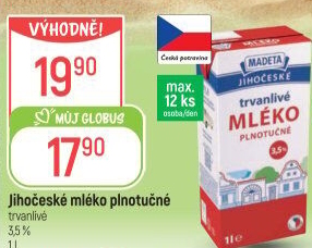Mléko trvanlivé Jihočeské Madeta - 3,5% plnotučné