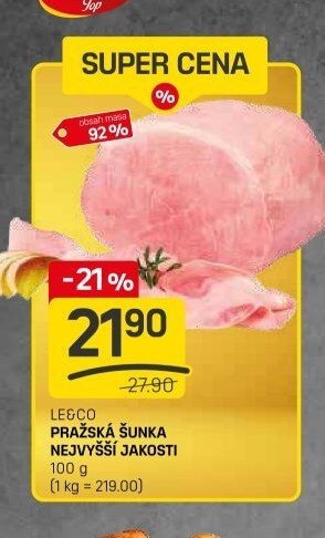 LE&CO PRAŽSKÁ ŠUNKA NEJVYŠŠÍ JAKOSTI 100 g