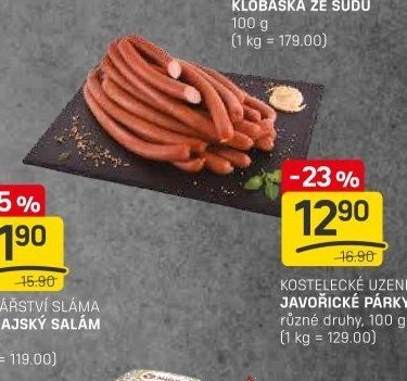 KOSTELECKÉ UZENINY JAVOŘICKÉ PÁRKY 100 g