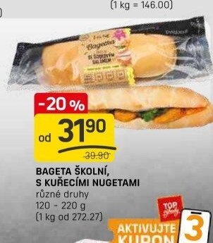 Bageta školní s kuřecími nugetami