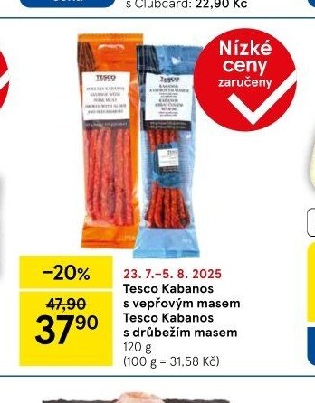 Tesco Kabanos s vepřovým masem, Tesco Kabanos s drůbežím masem - Tesco akcniletaky.com