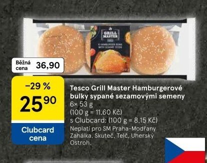 Tesco Grill Master Hamburgerové bulky sypané sezamovými semeny