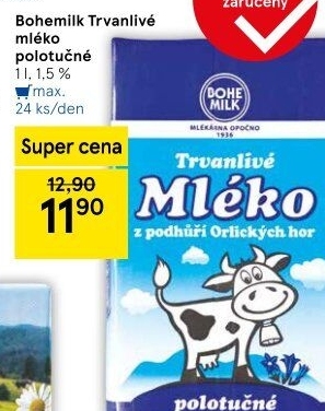 Mléko trvanlivé Bohemilk - 1,5% polotučné