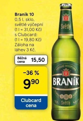 Pivo světlé výčepní 10° Braník