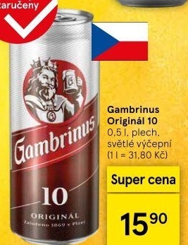 Pivo světlé výčepní Originál 10° Gambrinus