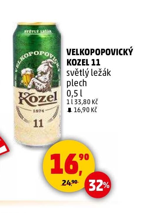 Velkopopovický Kozel 11 světlý ležák plech 0,5 l