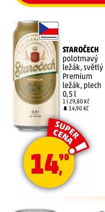 Staročech polotmavý ležák, světlý Premium ležák, plech 0,5 l