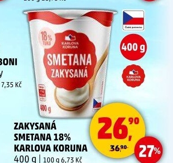 Smetana zakysaná 18% Karlova Koruna
