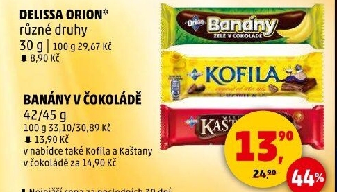 Tyčinka Banány v čokoládě Orion