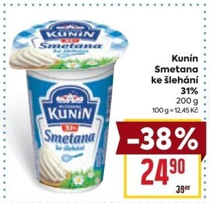 Smetana ke šlehání Mlékárna Kunín 31%