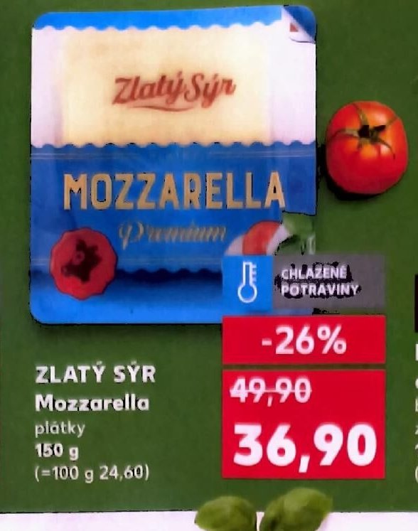 Zlatý sýr Mozzarella plátky 150 g