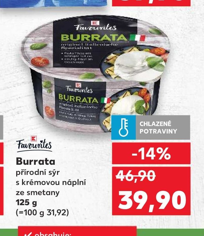 Favourites Burrata přírodní sýr s krémovou náplní ze smetany 125 g