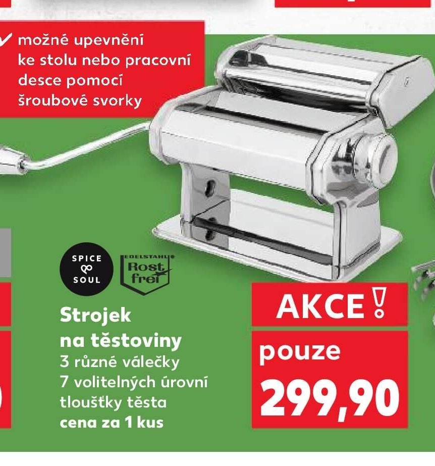 Strojek na těstoviny 3 různé válečky 7 volitelných úrovní tloušťky těsta