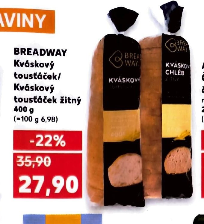 BREADWAY Kváskový toustáček/Kváskový toustáček žitný