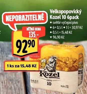 Pivo světlé výčepní 10°Velkopopovický Kozel