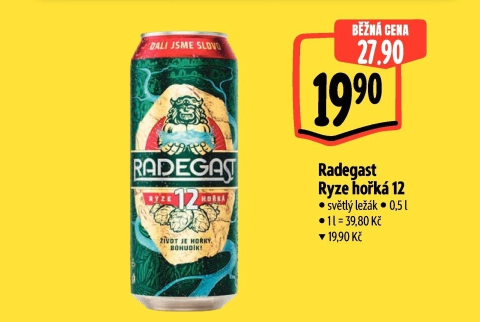 Pivo světlý ležák 12° Ryze hořká Radegast