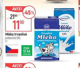 Mléko trvanlivé polotučné