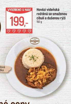 Hovězí vídeňská roštěná se smaženou cibulí a dušenou rýží