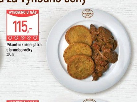 Pikantní kuřecí játra s bramboráčky