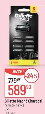 Náhradní hlavice pánské Gillette Mach 3 Charcoal