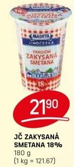 Smetana zakysaná Jihočeská Madeta 18%
