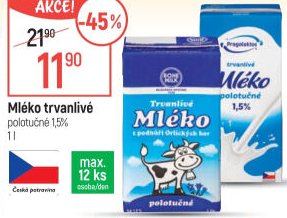 Mléko trvanlivé Bohemilk - 1,5% polotučné