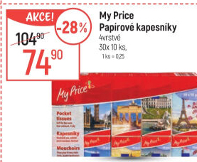 Papírové kapesníčky 4vrstvé My Price