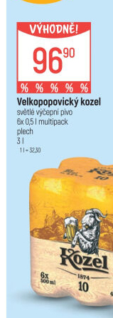 Pivo světlé výčepní 10°Velkopopovický Kozel