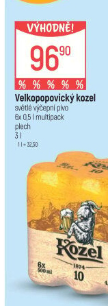 Pivo světlé výčepní 10°Velkopopovický Kozel
