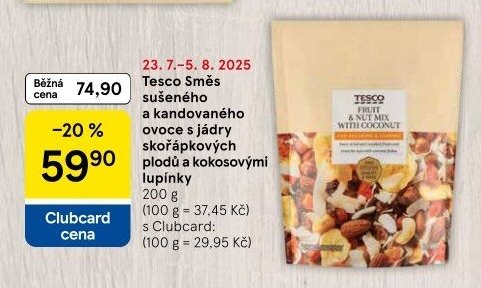 Tesco Směs sušeného a kandovaného ovoce s jádry skořápkových plodů a kokosovými lupínky