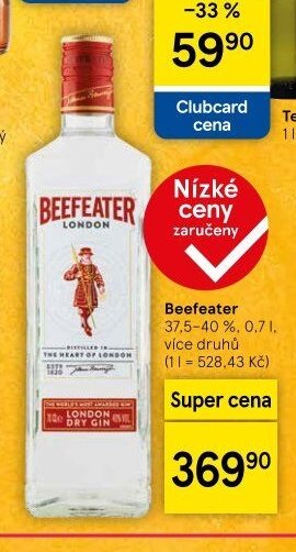 Beefeater 37,5–40 %, 0,7 l