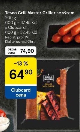 Klobásy sýrové Griller Grill Master Tesco