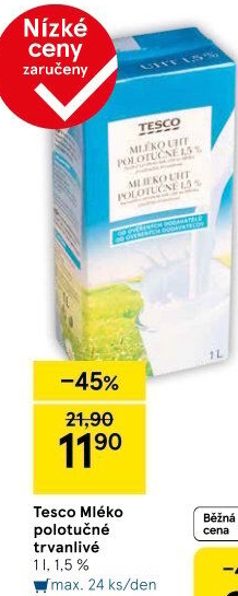 Mléko trvanlivé Tesco - 1,5% polotučné