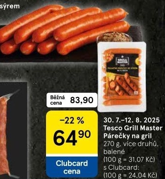Párečky na gril Grill Master Tesco