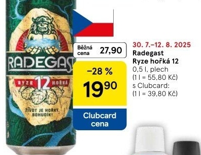 Pivo světlý ležák 12° Ryze hořká Radegast