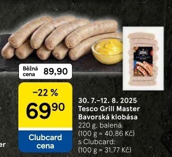 Bavorská klobása kuřecí Grill Master Tesco