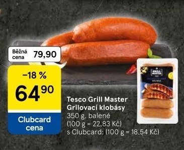 Grilovací klobásy Grill Master Tesco