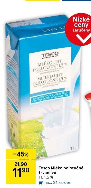 Mléko trvanlivé Tesco - 1,5% polotučné