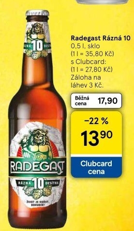 Pivo světlé výčepní Rázná 10° Radegast