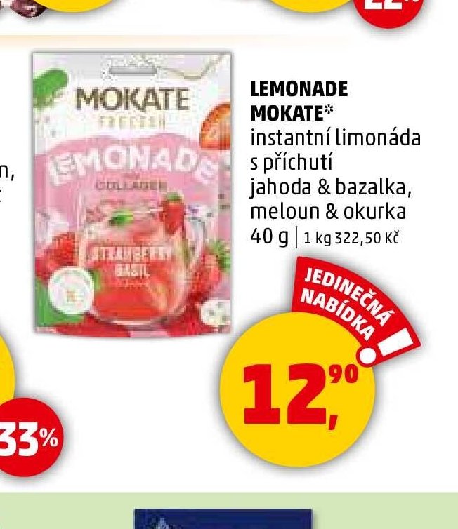 LEMONADE MOKATE instantní limonáda s příchutí jahoda & bazalka, meloun & okurka