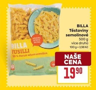 BILLA Těstoviny semolinové 500 g